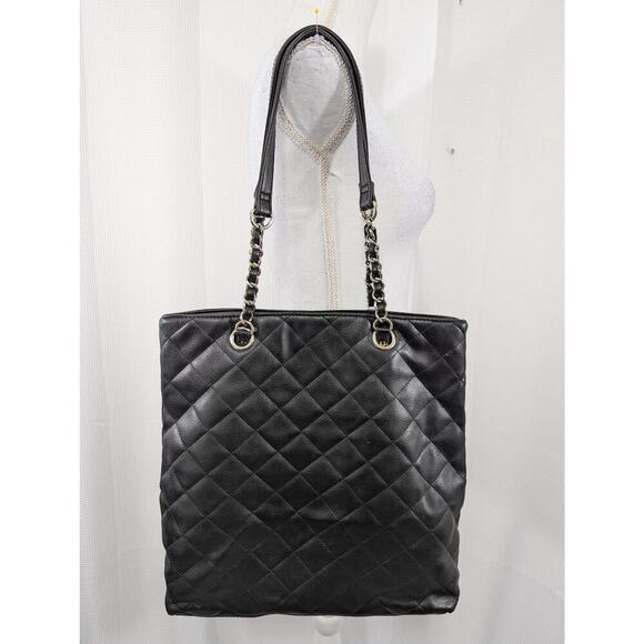 NINE WEST! LUXE BLACK QUILTED LARGE SIZED PURSE, TOTE, HANDBAG- GORGEOUS! - Picture 6 of 11